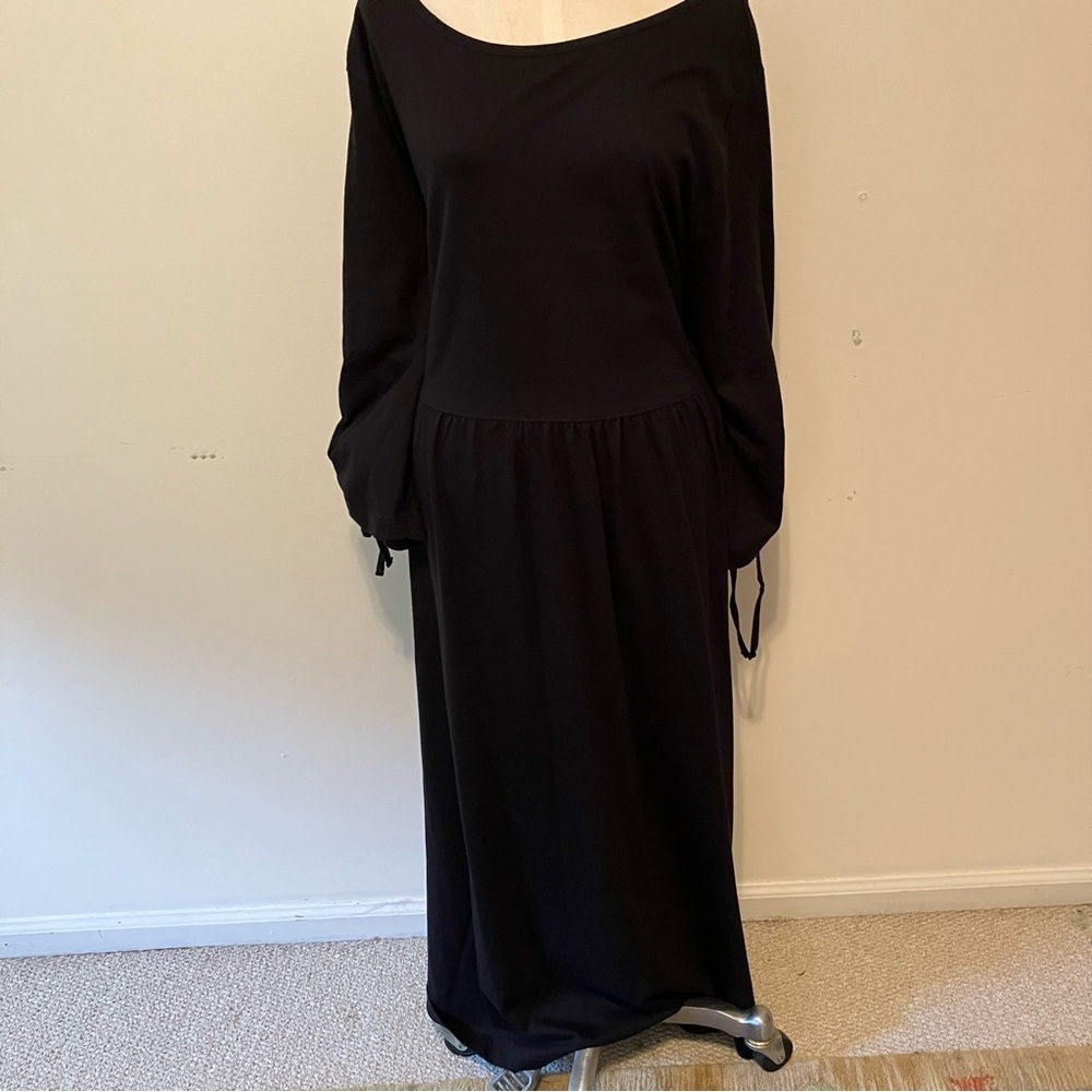Ulla Poplin  Black Long Maxi Dress 3/4 Sleeves Ruched Cuff Size 20/22 Cotton